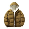thumbnail image 1 of TFEOQRY Men Winter Short Padded Coats Casual Patchwork Hooded Zipper Jacket with Pockets Long Sleeve Coat Olive Green, 1 of 5