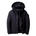 thumbnail image 1 of TFEOQRY Men Winter Short Padded Coats Parkas Casual Solid Color Hooded Zipper Jackets with Pockets Long Sleeve Cardigan Eiderdown Coat Black, 1 of 5