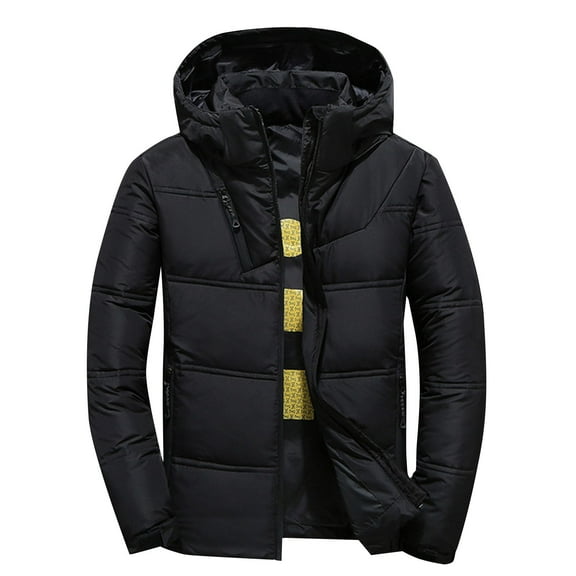 TFEOQRY Men Winter Short Padded Coats Parkas Casual Solid Color Hooded Zipper Jackets with Pockets Long Sleeve Cardigan Eiderdown Coat Black