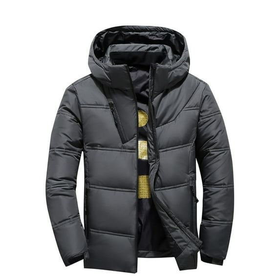 TFEOQRY Men Winter Short Padded Coats Parkas Casual Solid Color Hooded Zipper Jackets with Pockets Long Sleeve Cardigan Eiderdown Coat Dark Gray