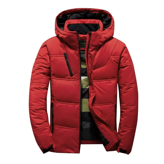 TFEOQRY Men Winter Short Padded Coats Parkas Casual Solid Color Hooded Zipper Jackets with Pockets Long Sleeve Cardigan Eiderdown Coat Red
