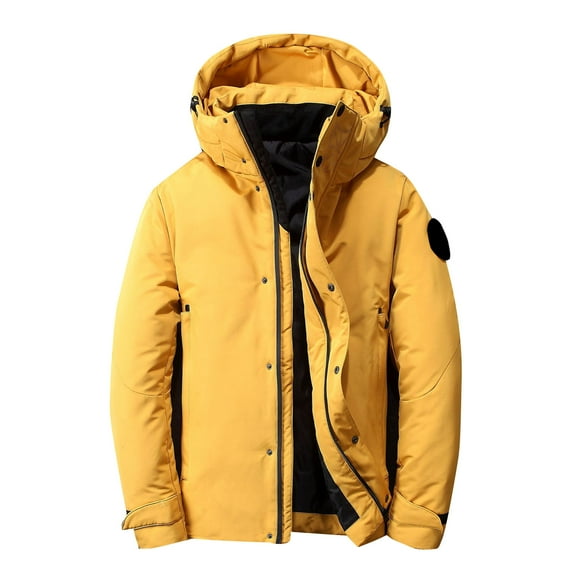 TFEOQRY Men Winter Short Padded Coats Parkas Casual Solid Color Hooded Zipper Jackets with Pockets Long Sleeve Cardigan Eiderdown Coat Yellow