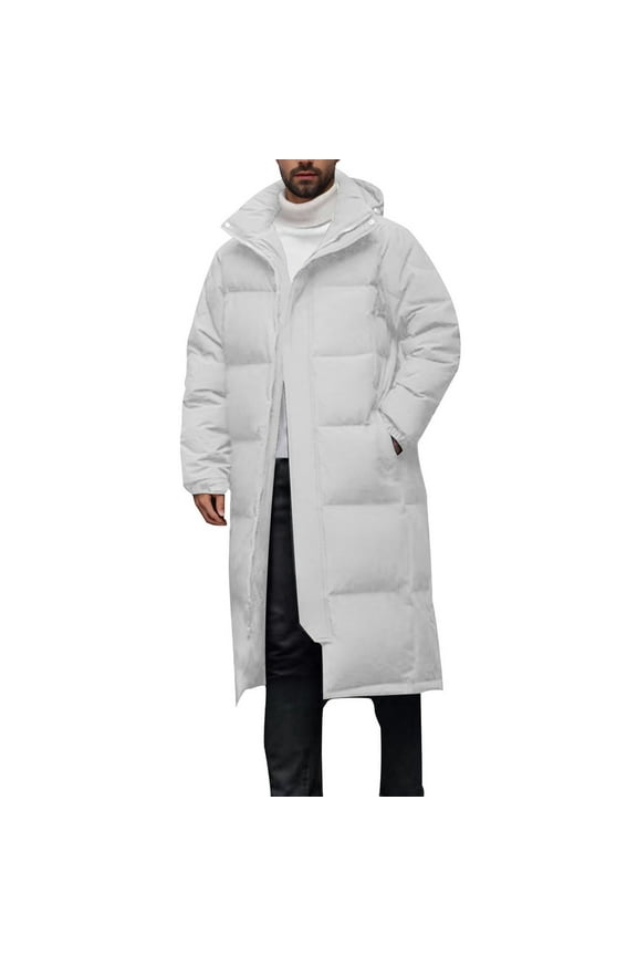 Men and Women's Hooded Padded Coats Parkas Winter Long Sleeve Zipper Solid Color Heavy Coat Thickene Thermal Padded Jacket Coat White