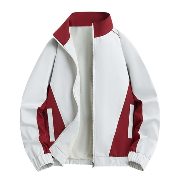 TFEOQRY Men's Baseball Jacket Stand Collar Color Block Zipper Windbreaker Casual Fall Winter Outerwear Coat Khaki