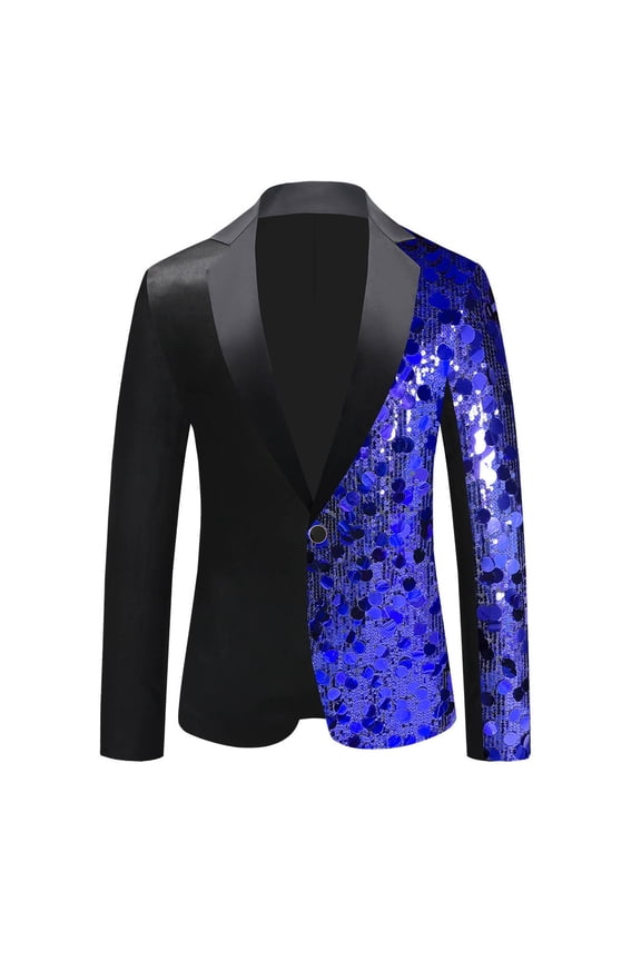 Men's Black Sequin Blazer Jacket One Button Lapel Tuxedo Suit Jacket Party Prom Wedding Blue