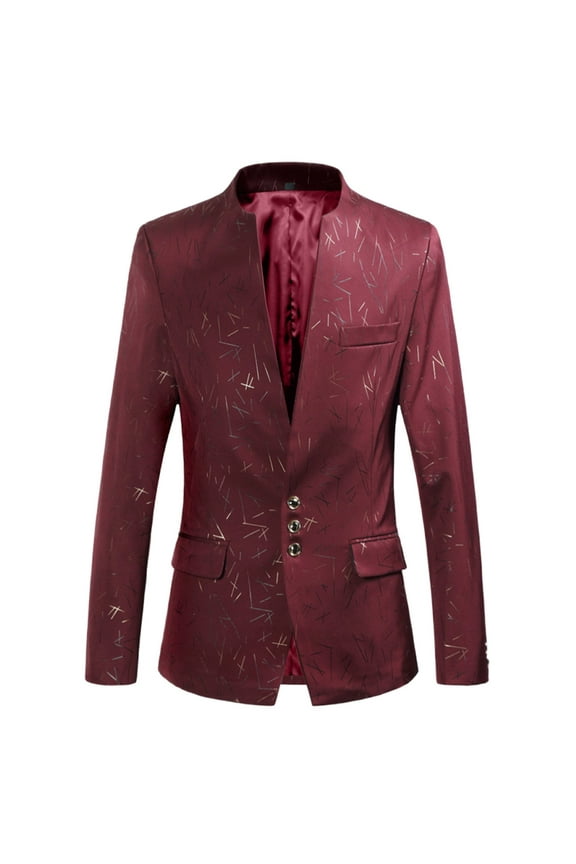 Men's Blazer Jacket Fashion Casual Personality Handsome Slim Suit Jacket Long Sleeved Lapel Suit Burgundy