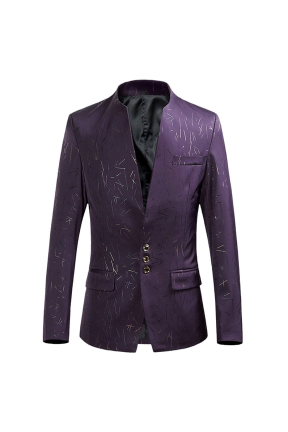 Men's Blazer Jacket Fashion Casual Personality Handsome Slim Suit Jacket Long Sleeved Lapel Suit Purple
