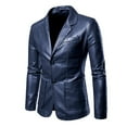 thumbnail image 1 of TFEOQRY Men's Blazer Jacket Solid Color Button Leather Suit Jacket with Pockets Long Sleeved Lapel Suit Dark Blue, 1 of 1