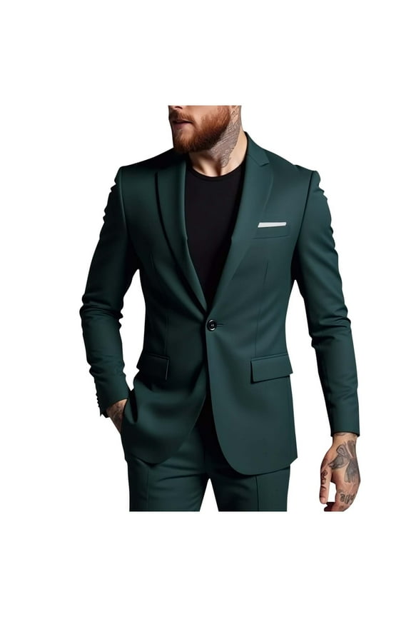 Men's Blazer Notch Lapel Solid One Button Casual Formal Dinner Prom Wedding Suit Jacket Olive Green