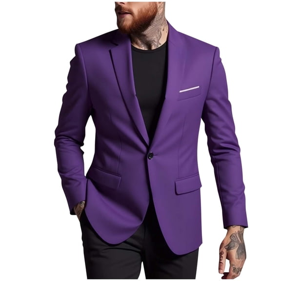TFEOQRY Men's Blazer Notch Lapel Solid One Button Casual Formal Dinner Prom Wedding Suit Jacket Purple