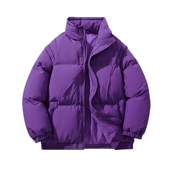 TFEOQRY Men's Bread Padded Coats Casual Detachable Sleeves Paired Solid Color Winter Thermal Cotton Jacket Purple
