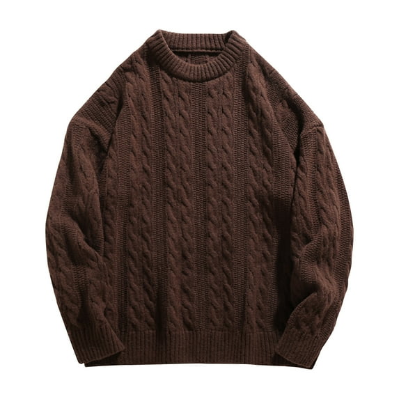TFEOQRY Men's Cable Knit Sweater Vintage Crewneck Long Sleeve Pullover Casual Loose Fall Winter Tops Coffee