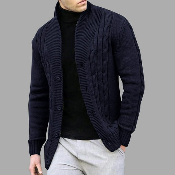 TFEOQRY Men's Cardigan Sweater Coat Long Sleeve Oversize Stand Collar Casual Solid Color Knit Shirt Dark Blue