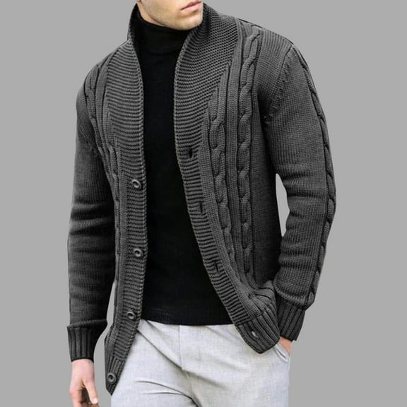 TFEOQRY Men's Cardigan Sweater Coat Long Sleeve Oversize Stand Collar Casual Solid Color Knit Shirt Dark Gray