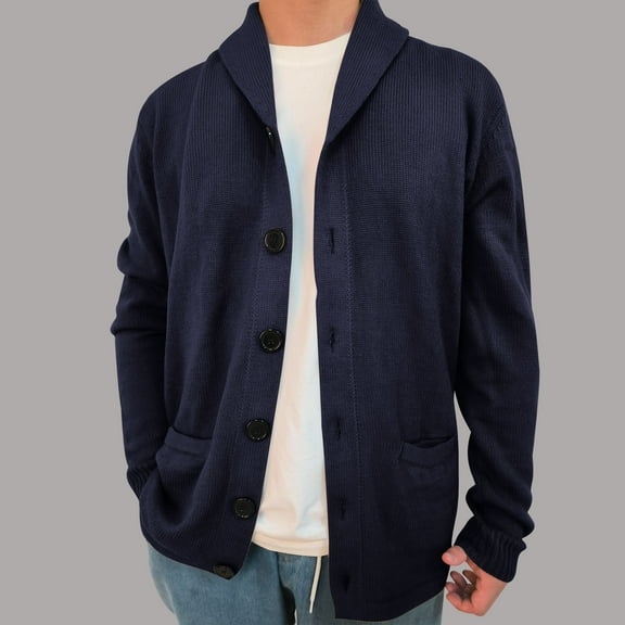 TFEOQRY Men's Cardigan Sweater Coat Long Sleeve Turndown Collar Casual Solid Color Button Knitted Sweater Coat Navy