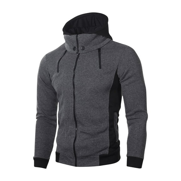 TFEOQRY Men's Casual Hooded Jacket Autumn Solid Color Zipper Outwear with Pockets Long Sleeve Hooded Overcoat Dark Gray