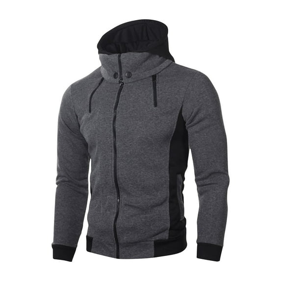 TFEOQRY Men's Casual Hooded Jacket Autumn Solid Color Zipper Outwear with Pockets Long Sleeve Hooded Overcoat Dark Gray