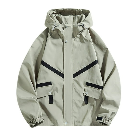 TFEOQRY Men's Casual Hooded Jacket Loose Outdoor Tactical Outwear Long Sleeve Hooded Overcoat Khaki