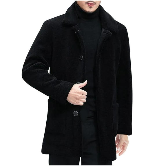 TFEOQRY Men's Casual Jacket Solid Color Design Button Outwear with Pockets Long Sleeved Lapel Overcoat Black