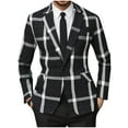 thumbnail image 1 of TFEOQRY Men's Checkered Blazer One Button Long Sleeve Casual Wedding Prom Business Party Suit Jacket Black-1, 1 of 7