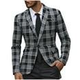 thumbnail image 1 of TFEOQRY Men's Checkered Blazer One Button Long Sleeve Casual Wedding Prom Business Party Suit Jacket Black, 1 of 7