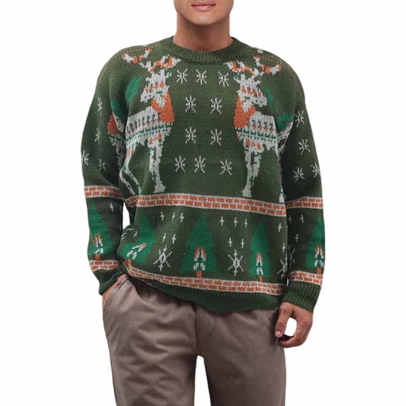 TFEOQRY Men's Christmas Pattern Sweater Crewneck Long Sleeve Knitted Pullover Fall Winter Holiday Tops Green