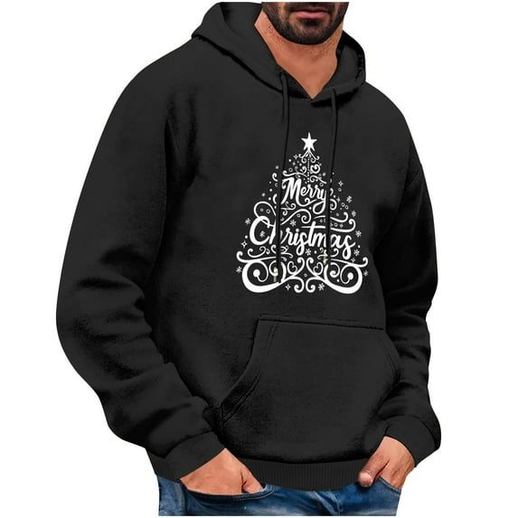 TFEOQRY Men's Christmas Sweatshirt Casual Fashionable Christmas Printed Drawstring Pullover Hoodies Long Sleeve Hooded Sweatshirt Black-6