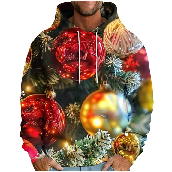 TFEOQRY Men's Christmas Sweatshirt Pullover Christmas Snowflake Print Drawstring Hoodies Hooded Long Sleeved Sweatshirt Red