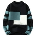 thumbnail image 1 of TFEOQRY Men's Color Block Crewneck Sweater Ribbed Knitted Long Sleeve Loose Pullover Fall Winter Warm Tops Black, 1 of 3