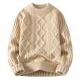 thumbnail image 1 of TFEOQRY Men's Crew Neck Cable Knit Sweater Long Sleeve Textured Pattern Casual Pullover Fall Winter Top Khaki, 1 of 7