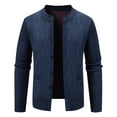 thumbnail image 1 of TFEOQRY Men's Crew Neck Cardigan Sweater Checkered Patterned Button Up Long Sleeve Casual Fall Winter Top Navy, 1 of 5