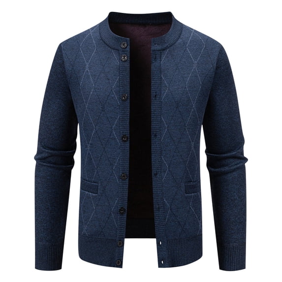 TFEOQRY Men's Crew Neck Cardigan Sweater Checkered Patterned Button Up Long Sleeve Casual Fall Winter Top Navy