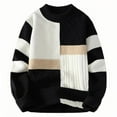 thumbnail image 1 of TFEOQRY Men's Crew Neck Patchwork Sweater Cable Knit Long Sleeve Color Block Casual Pullover Fall Winter Top Black, 1 of 6
