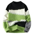 thumbnail image 1 of TFEOQRY Men's Crew Neck Patchwork Sweater Fringe Knit Long Sleeve Color Block Casual Pullover Fall Winter Top Green, 1 of 4