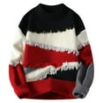 thumbnail image 1 of TFEOQRY Men's Crew Neck Patchwork Sweater Fringe Knit Long Sleeve Color Block Casual Pullover Fall Winter Top Red, 1 of 4
