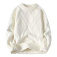 thumbnail image 1 of TFEOQRY Men's Crew Neck Solid Sweater Cable Knit Vintage Long Sleeve Casual Pullover Fall Winter Warm Top White, 1 of 6