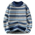 thumbnail image 1 of TFEOQRY Men's Crew Neck Striped Knit Sweater Long Sleeve Tribal Pattern Color Block Casual Pullover Fall Winter Top Blue, 1 of 4