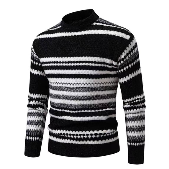 TFEOQRY Pullover Sweater for Men Jacquard Comfortable Knitwear Long Sleeved Turtleneck Sweater Top Black