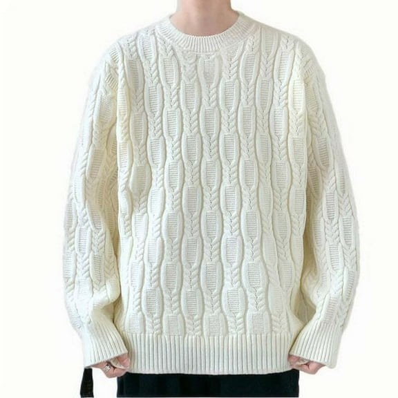TFEOQRY Men's Crew Neck Sweater Color Block Vintage Loose Knit Long Sleeve Casual Pullover Fall Winter Warm Top Khaki-3