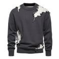 thumbnail image 1 of TFEOQRY Men's Crew Neck Sweater Distressed Knit Long Sleeve Ripped Patchwork Casual Pullover Fall Winter Top Dark Gray, 1 of 9