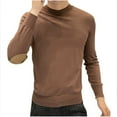 thumbnail image 1 of TFEOQRY Men's Crew Neck Sweater Elbow Patch Knit Long Sleeve Lightweight Casual Pullover Fall Winter Top Coffee, 1 of 5
