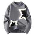 thumbnail image 1 of TFEOQRY Men's Crew Neck Sweater Fleece Star Pattern Knit Long Sleeve Color Block Casual Pullover Fall Winter Top Gray, 1 of 8