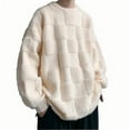thumbnail image 1 of TFEOQRY Men's Crew Neck Sweater Loose Checkered Textured Knit Long Sleeve Pullover Casual Fall Winter Warm Top Beige, 1 of 5