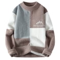 thumbnail image 1 of TFEOQRY Men's Crew Neck Sweater Patchwork Patterned Knit Long Sleeve Casual Pullover Fall Winter Top Coffee, 1 of 8
