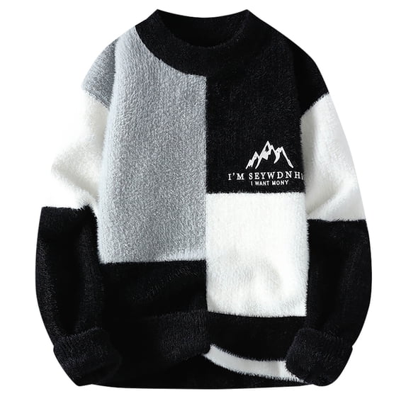 TFEOQRY Men's Crew Neck Sweater Patchwork Patterned Knit Long Sleeve Casual Pullover Fall Winter Top Gray