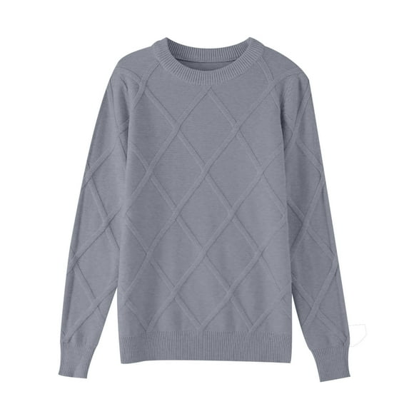 TFEOQRY Men's Crew Neck Sweater Plaid Patterned Knit Long Sleeve Solid Casual Pullover Fall Winter Top Gray