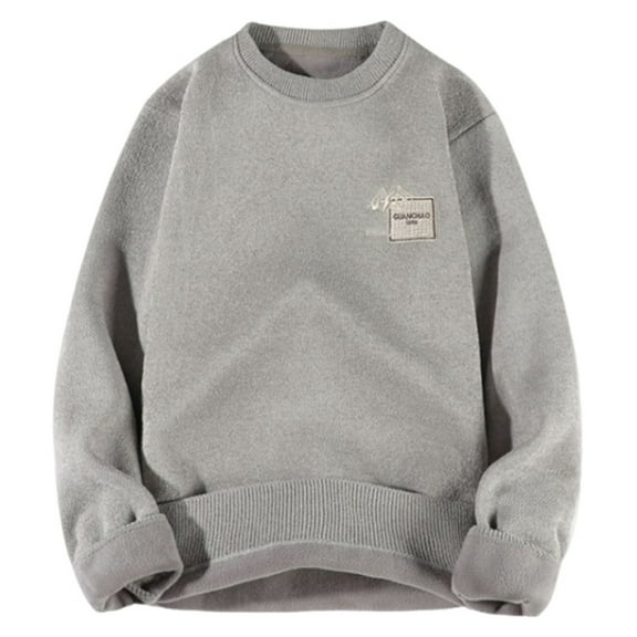 TFEOQRY Men's Crew Neck Sweater Thicken Lined Knitted Long Sleeve Casual Pullover Fall Winter Warm Top Gray-1