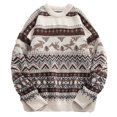 thumbnail image 1 of TFEOQRY Men's Crew Neck Vintage Sweater Striped Patterned Knit Long Sleeve Casual Pullover Fall Winter Top Beige, 1 of 8