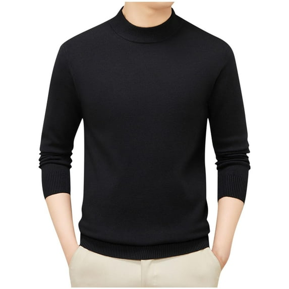 TFEOQRY Men's Crewneck Sweater Long Sleeve Solid Ribbing Edge Knitted Pullover Casual Winter Fall Warm Top Black