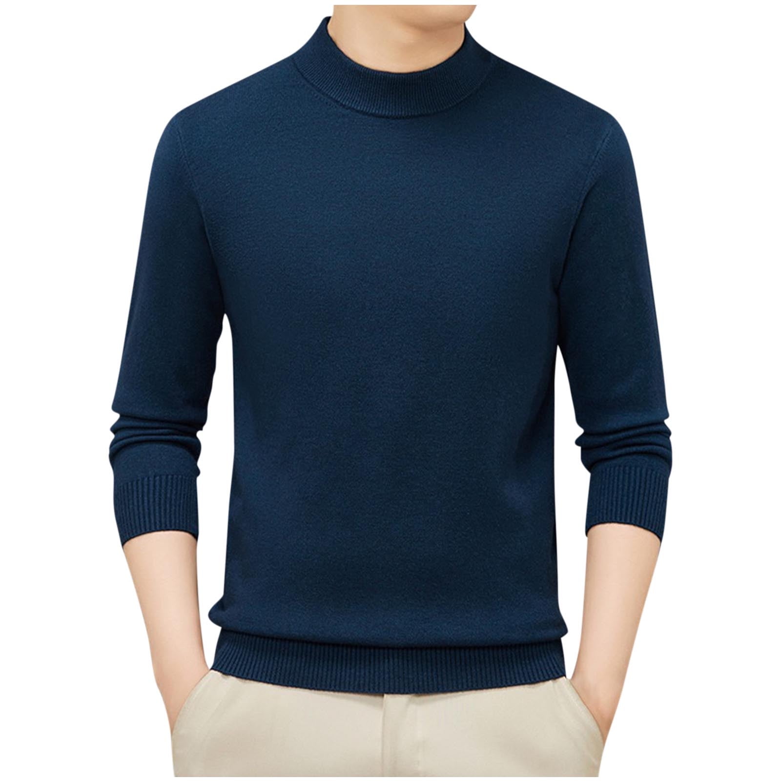 Men's Waffle Knit Crewneck Sweater - Askdeer Long Sleeve Pullover With Ribbed Edges